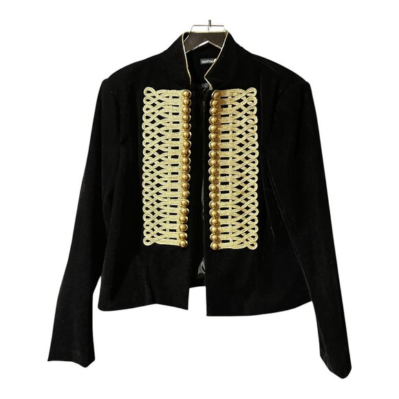 Boohoo Amy Boutique Velvet Admiral Jacket Military Embroidered Black Size 10 - Picture 2 of 13